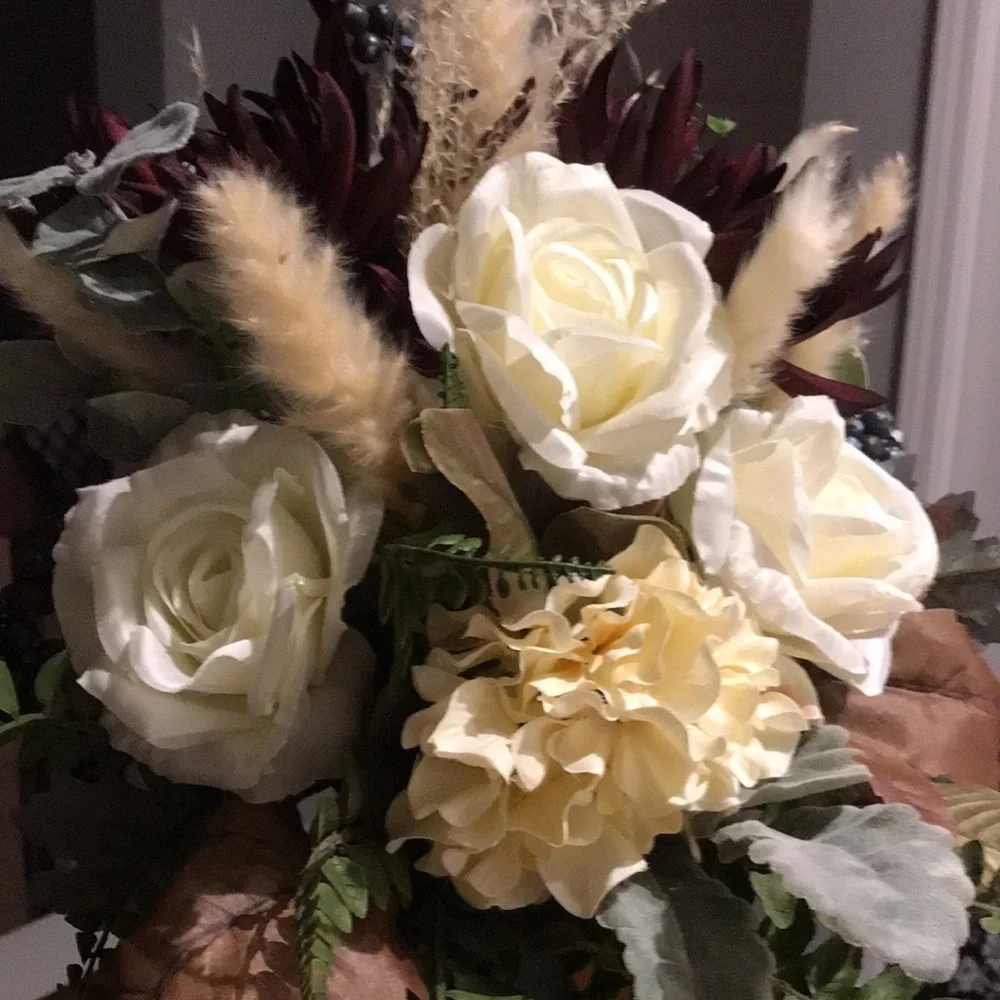 Fall Bridal Bouquet Wedding w Dried Faux Floral Bouquet Matching Bout Final Sale